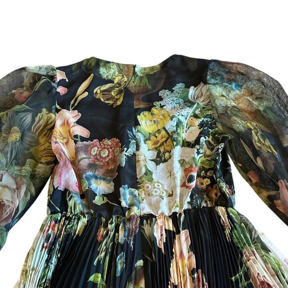 Pankaj & Nidhi Anthro Chiffon Floral Print Dress Long Sleeve Pleated Size Medium - Picture 11 of 16